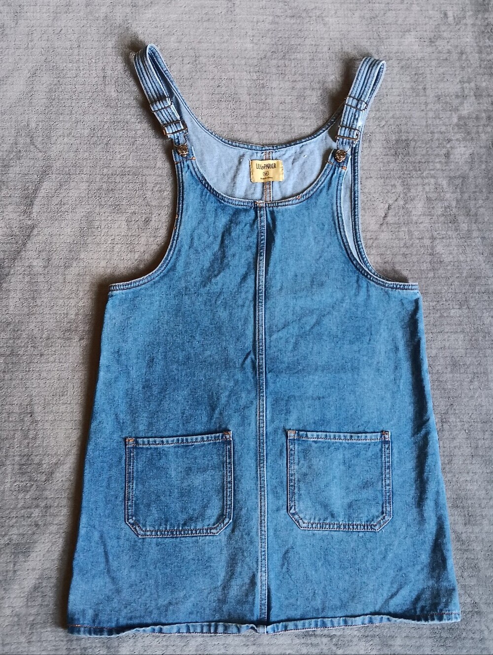 Lily Parker Blue Denim Pinafore Overall Midi Dress Size Medium, 100% Cotton